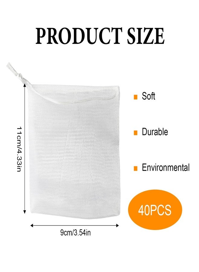 PKRFCJ 40 PCS Soap Saver Bag, Exfoliating Mesh Soap Saver Pouch Bags, Bubble Mesh Net Bags with Drawstring, Easy to Store, for Shower, Face Cleansing, White - Image 2